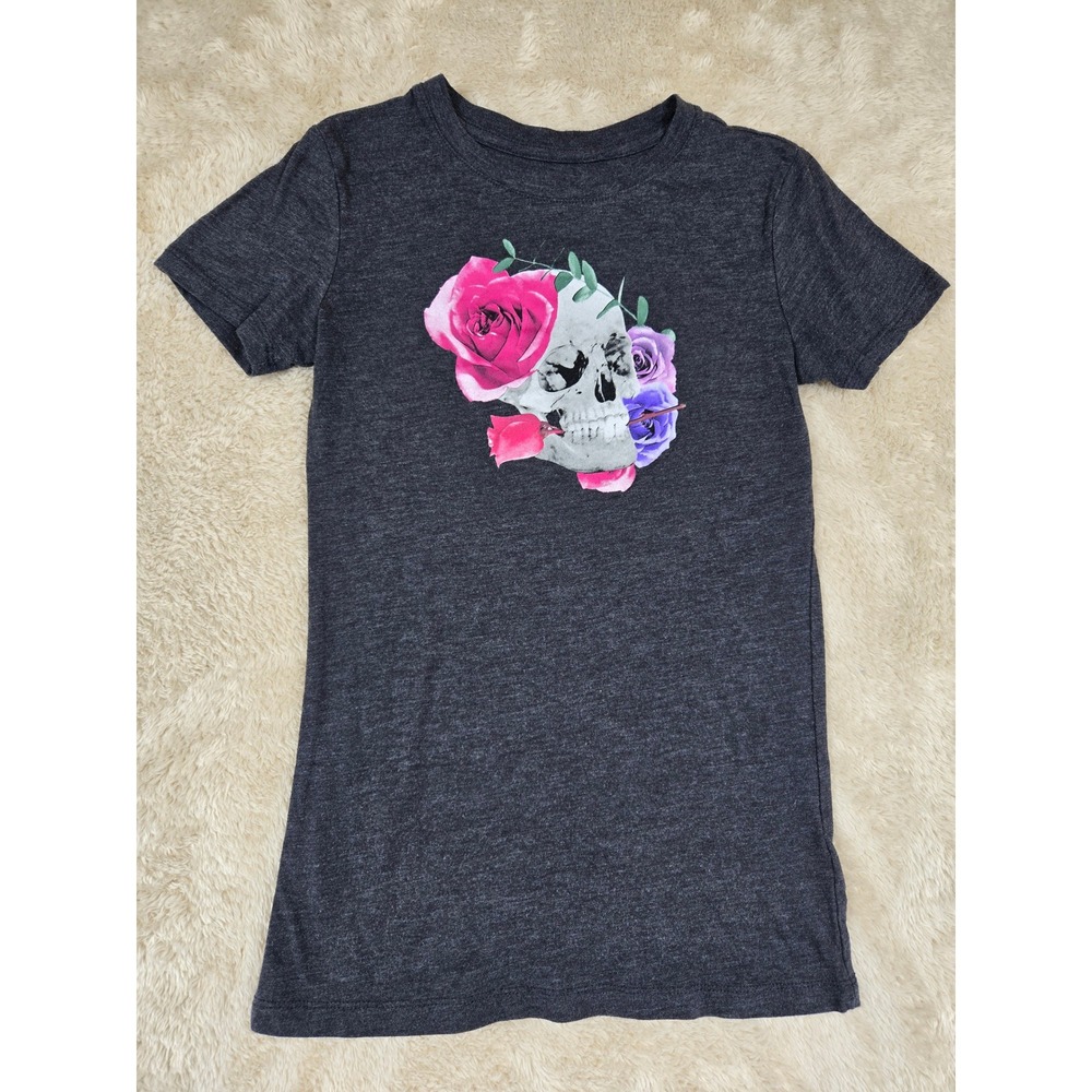 Aeropostale Womens Skull Rose Graphic Tee Shirt Dark Gray‎ XS
